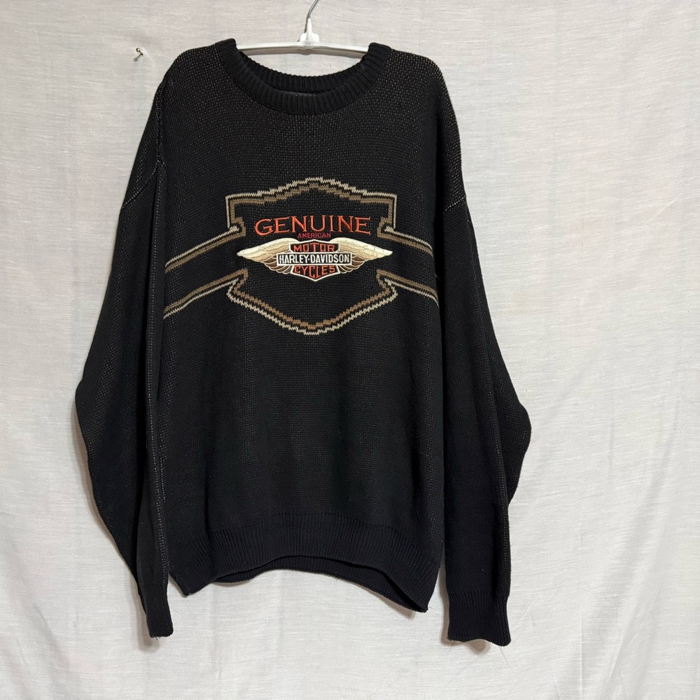 Vintage Harley Davidson USA Knit Sweater XL Black Logo